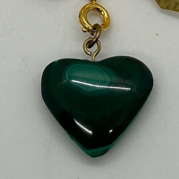 Vintage Gold Bow Brooch With Ring Clasp Malachite Heart Charm Victorian Revival - Picture 7 of 16